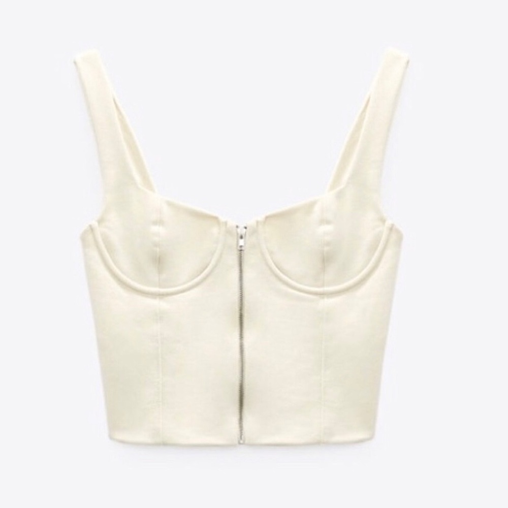 Zara Bustier Cream Color Zip Front Corset Style Crop Top Size M •NEW WITH TAGS •